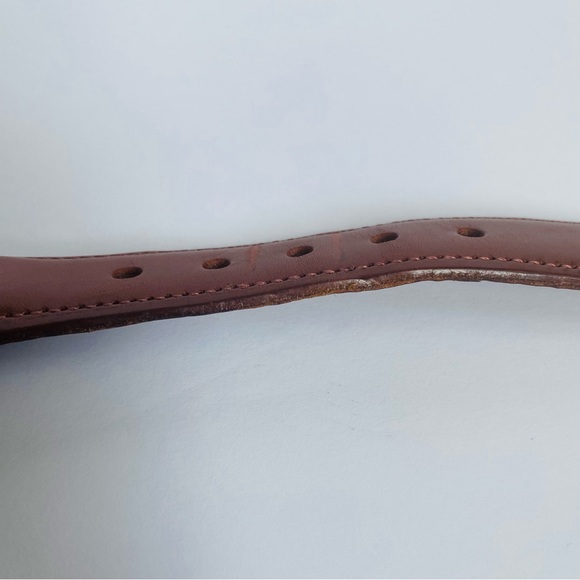 Mens Orvis belt size 42” fabric and leather belt brass buckle khaki and brown - Picture 7 of 11